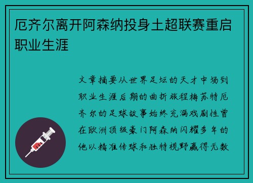 厄齐尔离开阿森纳投身土超联赛重启职业生涯 厄齐尔离开阿森纳投身土超联赛重启职业生涯